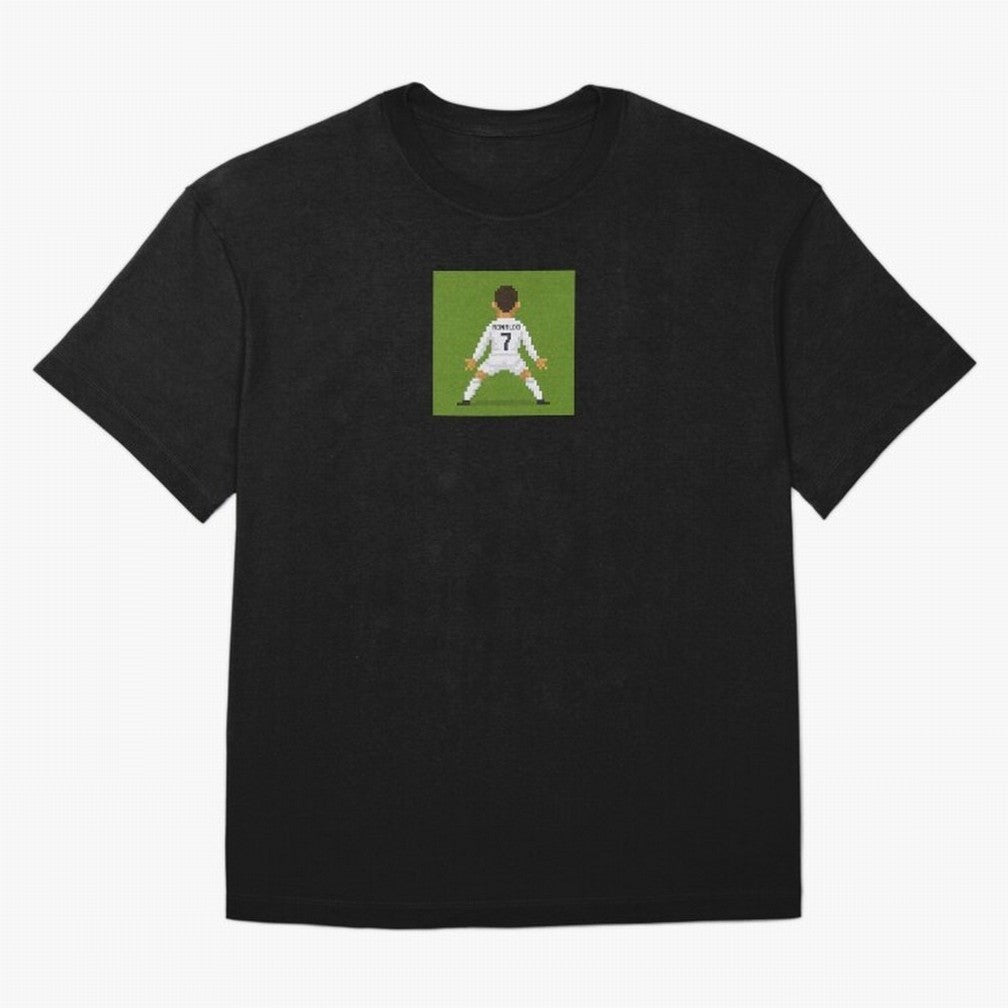 Cristiano Ronaldo Real Madrid Pixel Siuuu Art Oversized T-Shirt Join Supporters Worldwide for the FIFA World Cup 2026 Journey through CR7 Highlights, England Pride, Stadium Chants, National Pride, Trophy Dreams and Unforgettable Football Memories;