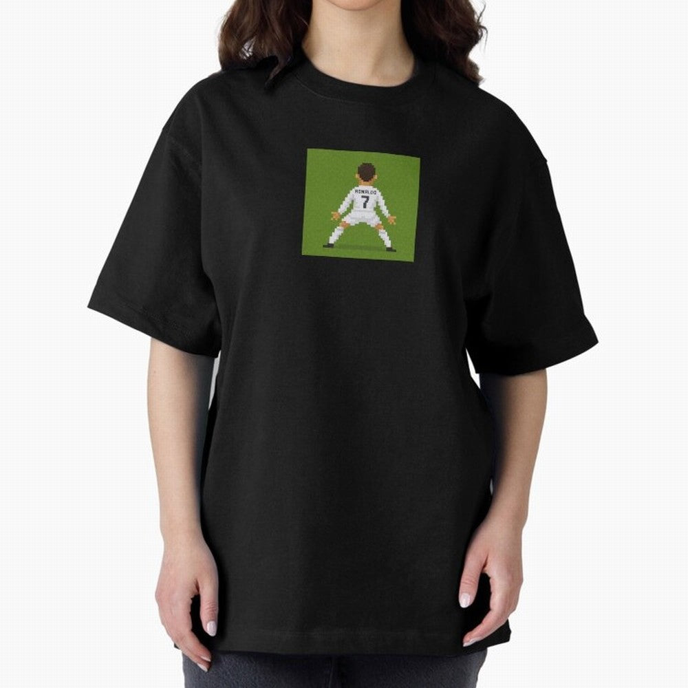 Cristiano Ronaldo Real Madrid Pixel Siuuu Art Oversized T-Shirt Join Supporters Worldwide for the FIFA World Cup 2026 Journey through CR7 Highlights, England Pride, Stadium Chants, National Pride, Trophy Dreams and Unforgettable Football Memories;