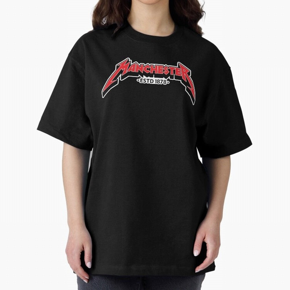 Manchester United Metal Font Oversized T-Shirt Celebrate the Next Chapter of Global Football Passion for FIFA World Cup 2026 USA Canada Mexico, Built around Messi and Cristiano Ronaldo, Portugal, Spain and Germany, Tournament Hype, Historic