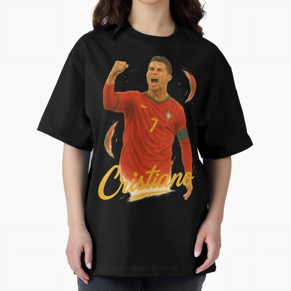 Cristiano Ronaldo Portugal Art ¨C Captain¡¯s Glory Football Tribute	 Oversized T-Shirt Capture FIFA World Cup 2026 Group Stage Spirit, Driven by Brazil, Neymar, Tournament Hype, Historic Matchups, Family Viewing Parties and Global Sports Pride;