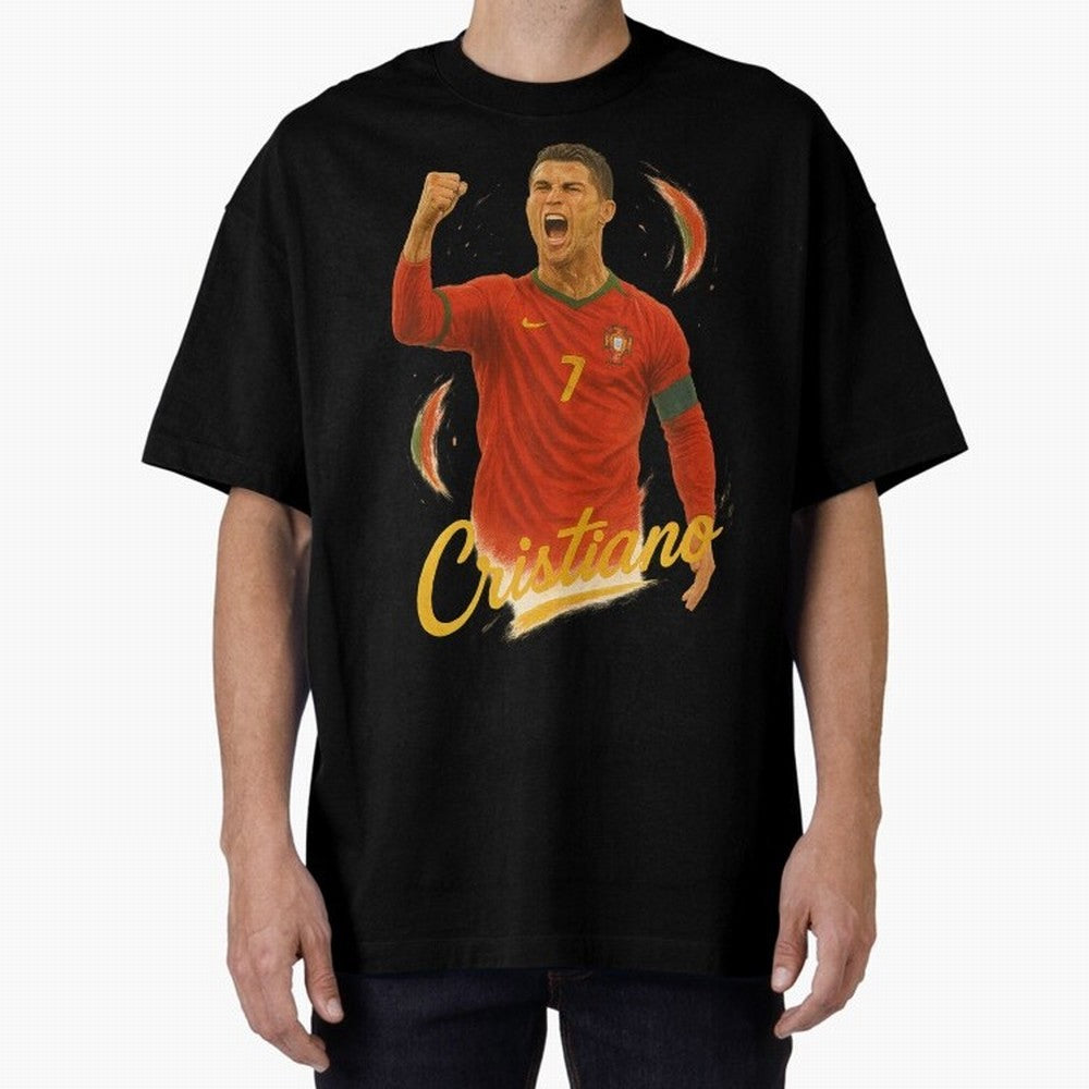 Cristiano Ronaldo Portugal Art ¨C Captain¡¯s Glory Football Tribute	 Oversized T-Shirt Capture FIFA World Cup 2026 Group Stage Spirit, Driven by Brazil, Neymar, Tournament Hype, Historic Matchups, Family Viewing Parties and Global Sports Pride;