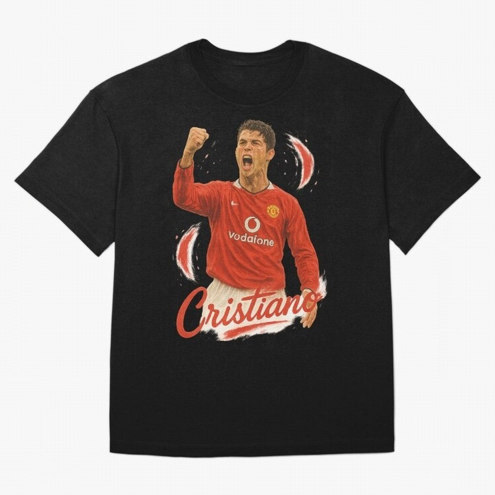 Young Cristiano Ronaldo Man United Art ¨C Rising Soccer Legend Tribute	 Oversized T-Shirt Celebrate Golden Goal Energy in Match Day Hype around FIFA World Cup 2026, Haaland, Brazil, Portugal and Argentina, Goal Celebration Energy, Supporter