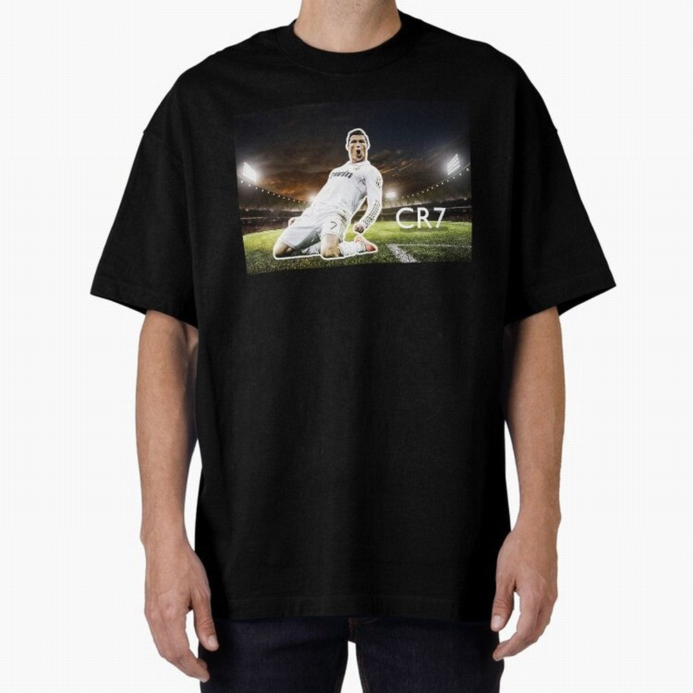 Cristiano Ronaldo Celebration Scene Oversized T-Shirt Celebrate the Next Chapter of Global Football Passion for FIFA World Cup 2026 Group Stage, Driven by Messi, Neymar and Mbappe, Netherlands, Game Day Rituals, Football Legends, Country Pride and