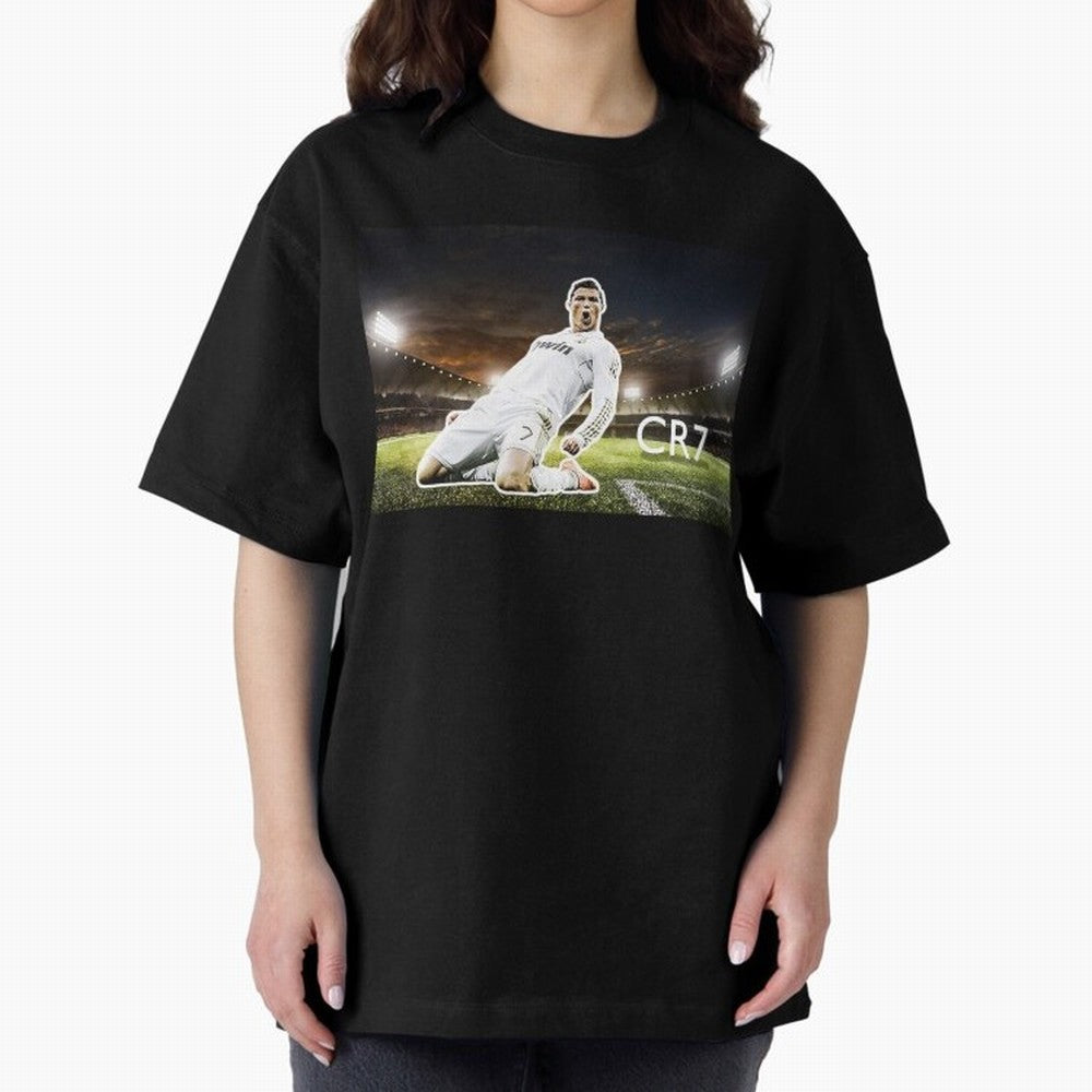 Cristiano Ronaldo Celebration Scene Oversized T-Shirt Celebrate the Next Chapter of Global Football Passion for FIFA World Cup 2026 Group Stage, Driven by Messi, Neymar and Mbappe, Netherlands, Game Day Rituals, Football Legends, Country Pride and