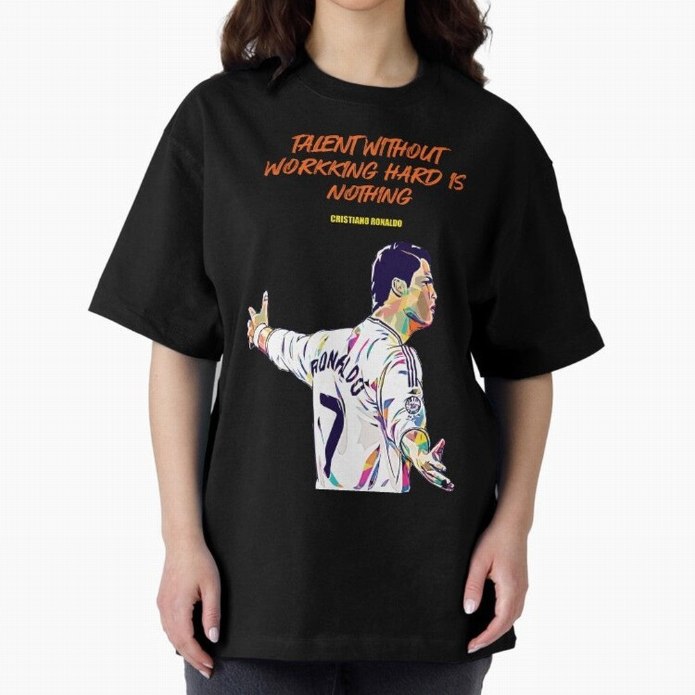 Cristiano Ronaldo Motivational Quote Oversized T-Shirt Bring Retro Soccer Energy to the FIFA World Cup 2026 Journey through Messi, Neymar and Mbappe Highlights, Argentina and Brazil Pride, Fan Favorite Moments, National Team Passion, Big Match