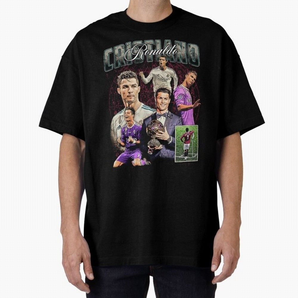Cristiano Ronaldo Bootleg design Oversized T-Shirt Capture Stadium Memories from Global Football Passion for FIFA World Cup 2026 Group Stage, Featuring Cristiano Ronaldo, Haaland and CR7, Brazil, Portugal and Argentina, Fan Favorite Moments,