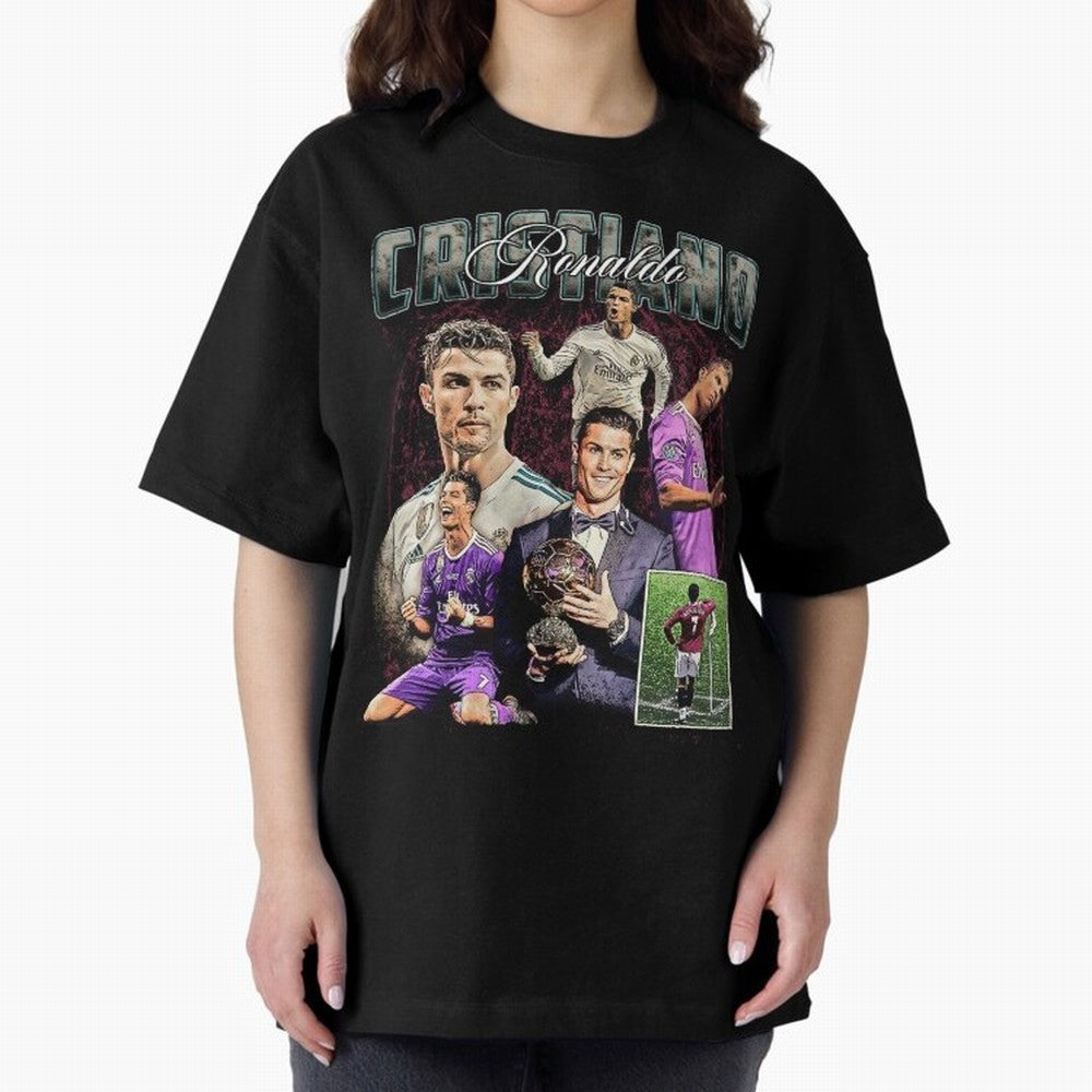 Cristiano Ronaldo Bootleg design Oversized T-Shirt Capture Stadium Memories from Global Football Passion for FIFA World Cup 2026 Group Stage, Featuring Cristiano Ronaldo, Haaland and CR7, Brazil, Portugal and Argentina, Fan Favorite Moments,