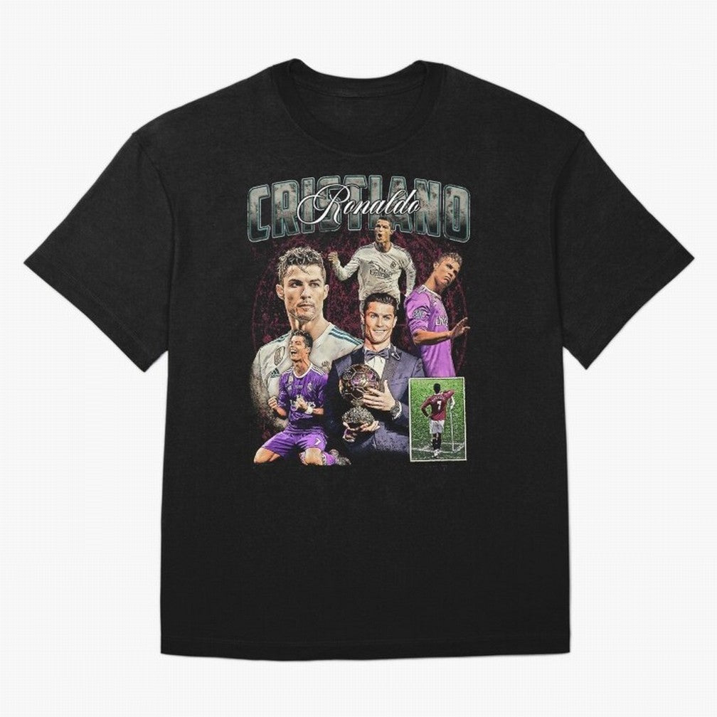 Cristiano Ronaldo Bootleg design Oversized T-Shirt Capture Stadium Memories from Global Football Passion for FIFA World Cup 2026 Group Stage, Featuring Cristiano Ronaldo, Haaland and CR7, Brazil, Portugal and Argentina, Fan Favorite Moments,
