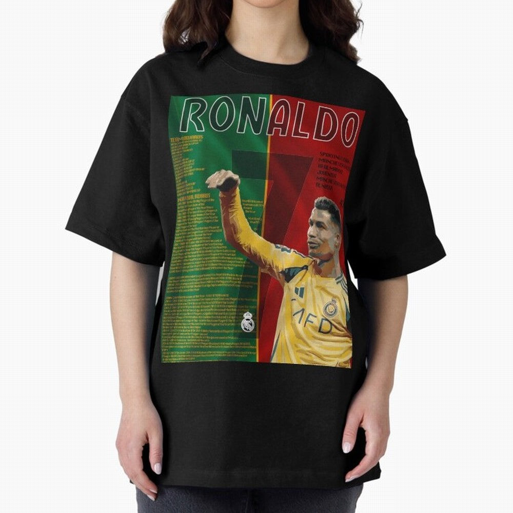 cristiano ronaldo 40th birthday tribute poster Oversized T-Shirt Join the Global Buzz around FIFA World Cup 2026 for Fans of CR7 and Argentina, France and Brazil, Bringing Retro Football Energy, Iconic Rivalries, Trophy Chase Drama and Stadium
