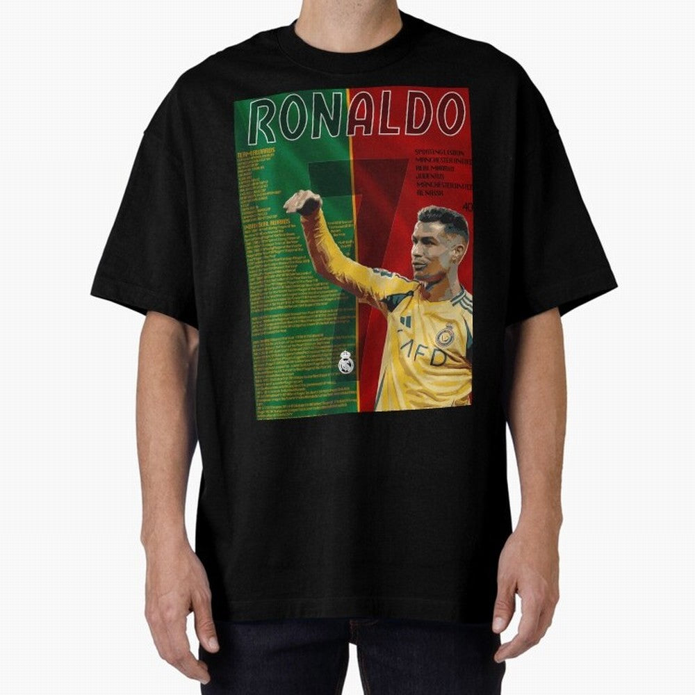 cristiano ronaldo 40th birthday tribute poster Oversized T-Shirt Join the Global Buzz around FIFA World Cup 2026 for Fans of CR7 and Argentina, France and Brazil, Bringing Retro Football Energy, Iconic Rivalries, Trophy Chase Drama and Stadium