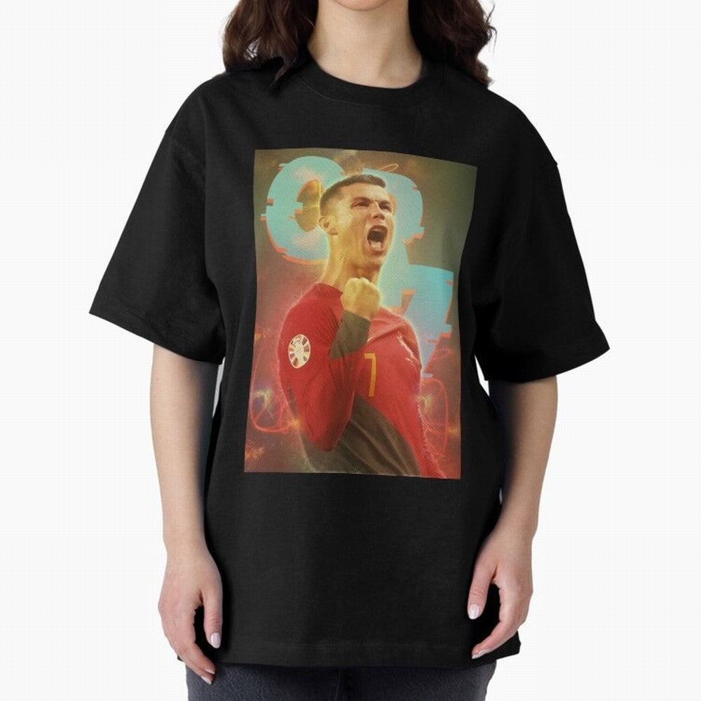 Ronaldo selebration Oversized T-Shirt Represent the FIFA World Cup 2026 Group Stage Journey through Mbappe Highlights, Spain Pride, Retro Football Energy, Iconic Rivalries, Trophy Chase Drama and Stadium Atmosphere; Ideal for Football Dads,