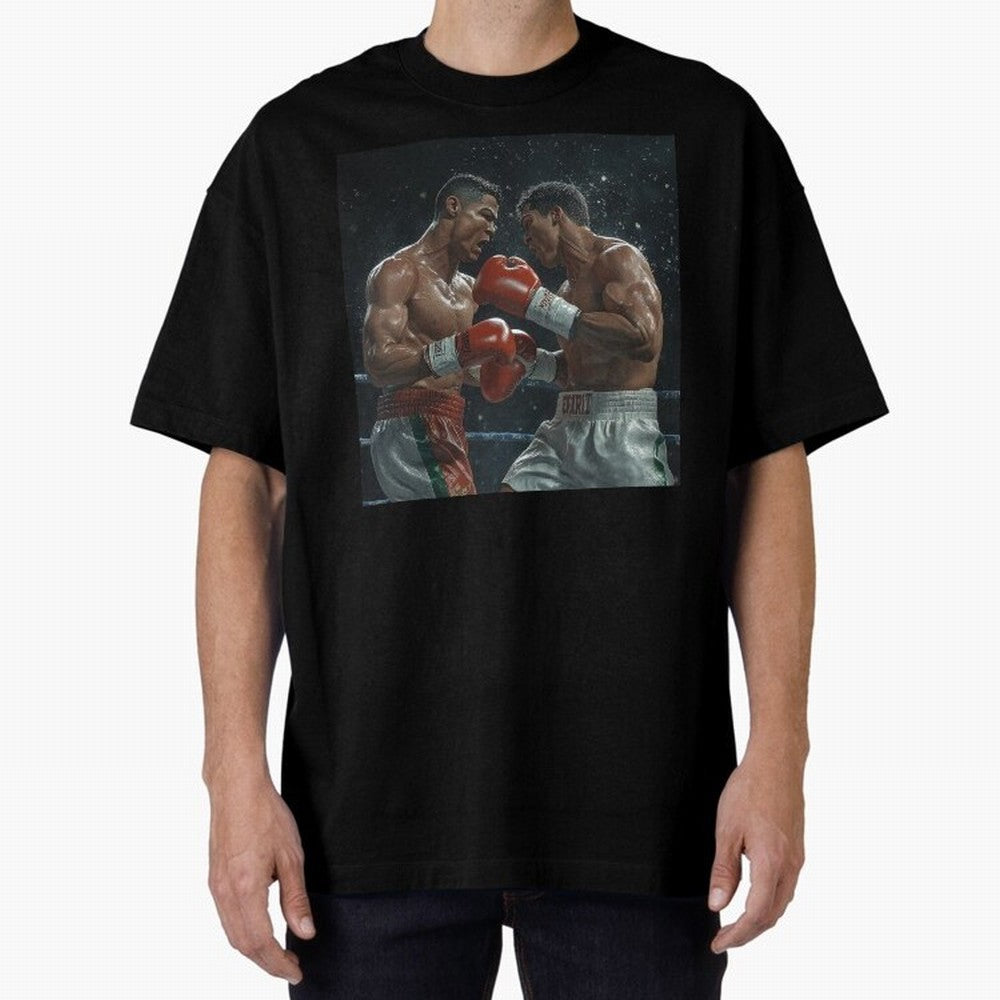Cristiano Ronaldo vs Alvarez Canelo: Gaming Duel Between Legends Oversized T-Shirt Cheer for the FIFA World Cup 2026 Journey through CR7 and Messi Highlights, Argentina Pride, Sports Nostalgia, International Competition, Famous Players and