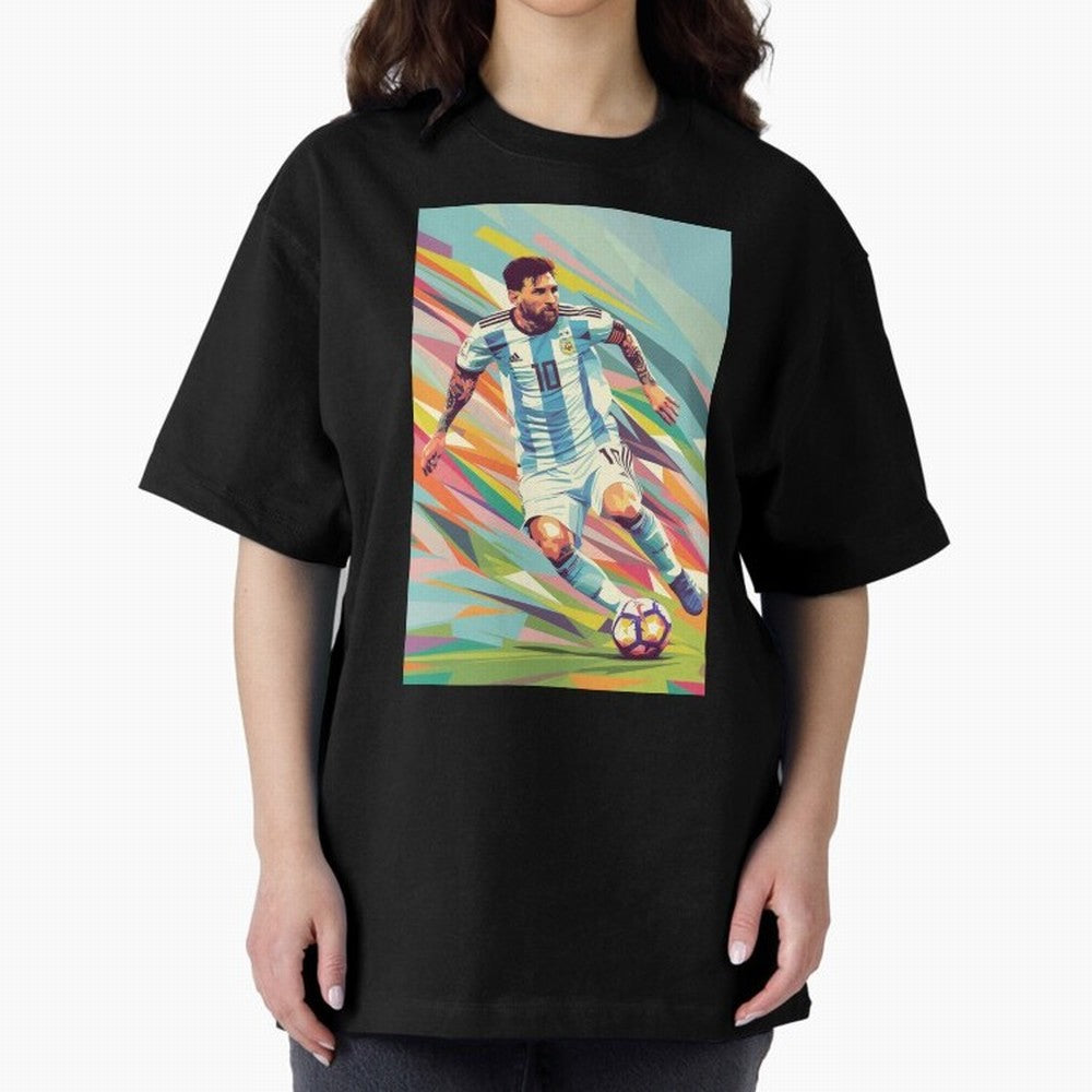 Messi in action Graphic poster design Oversized T-Shirt Turn Football Passion into Match Day Hype around FIFA World Cup 2026 USA Canada Mexico, Haaland, England and Germany, Match Day Excitement, Supporter Culture, Golden Goals and Global Football