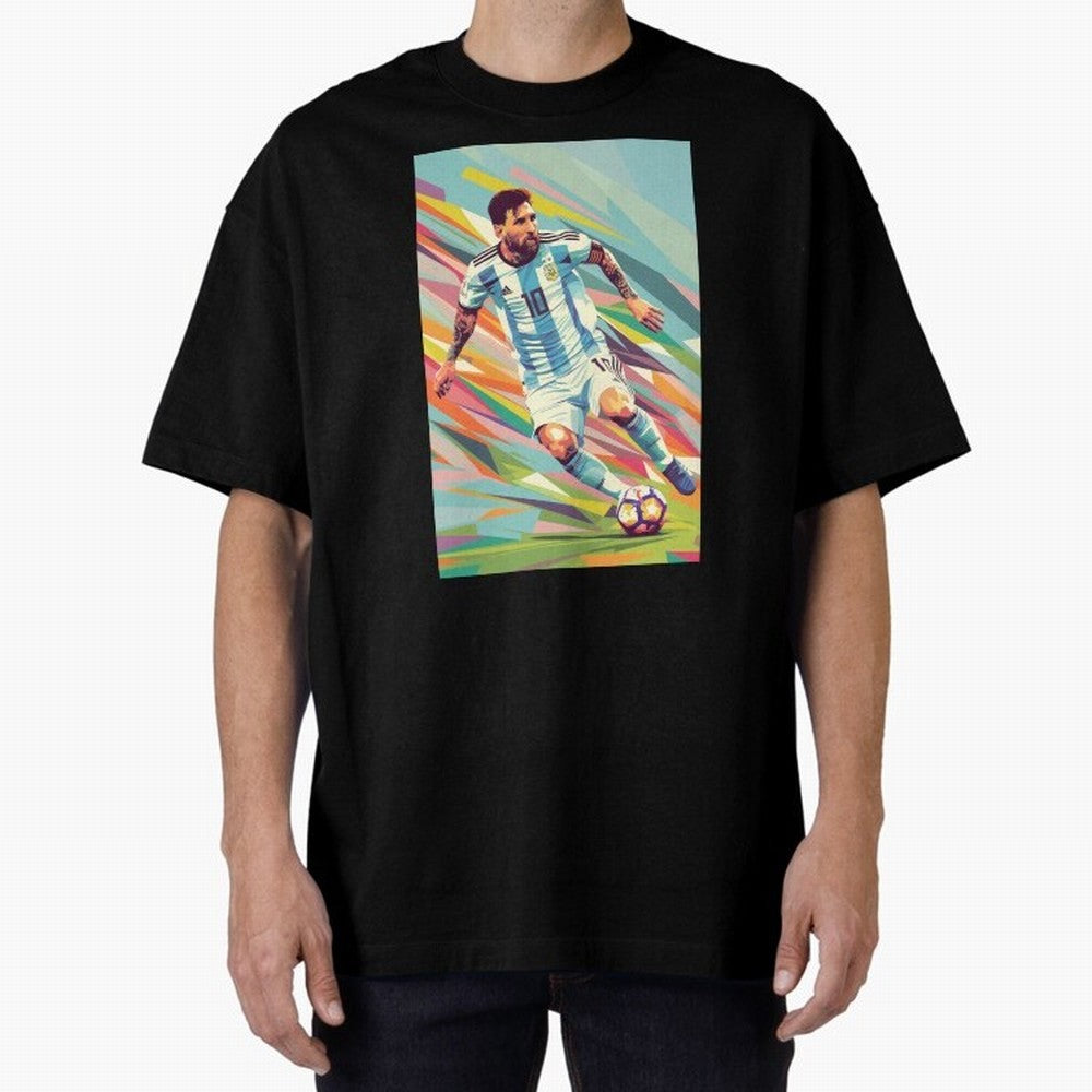 Messi in action Graphic poster design Oversized T-Shirt Turn Football Passion into Match Day Hype around FIFA World Cup 2026 USA Canada Mexico, Haaland, England and Germany, Match Day Excitement, Supporter Culture, Golden Goals and Global Football