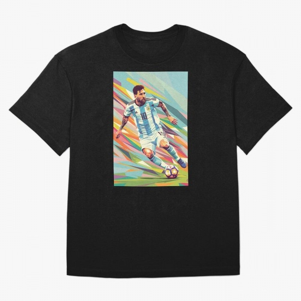 Messi in action Graphic poster design Oversized T-Shirt Turn Football Passion into Match Day Hype around FIFA World Cup 2026 USA Canada Mexico, Haaland, England and Germany, Match Day Excitement, Supporter Culture, Golden Goals and Global Football