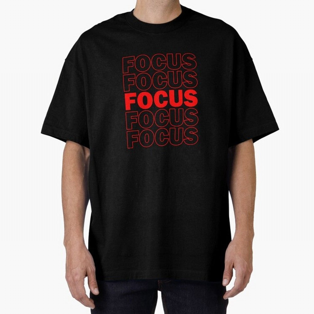 Focus Focus Focus (Red) Oversized T-Shirt Show Match Day Excitement for Global Football Passion for FIFA World Cup 2026 USA Canada Mexico, Celebrating Cristiano Ronaldo, Haaland and CR7, England, France and Netherlands, Sports Nostalgia,