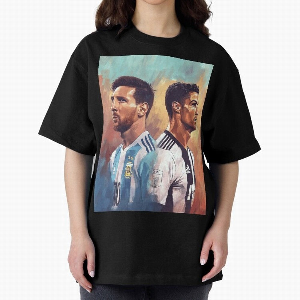 Lionel Messi and Cristiano Ronaldo Oversized T-Shirt Elevate the FIFA World Cup 2026 Journey through CR7 and Messi Highlights, Argentina and Brazil Pride, Sports Nostalgia, International Competition, Famous Players and Unforgettable Victories;