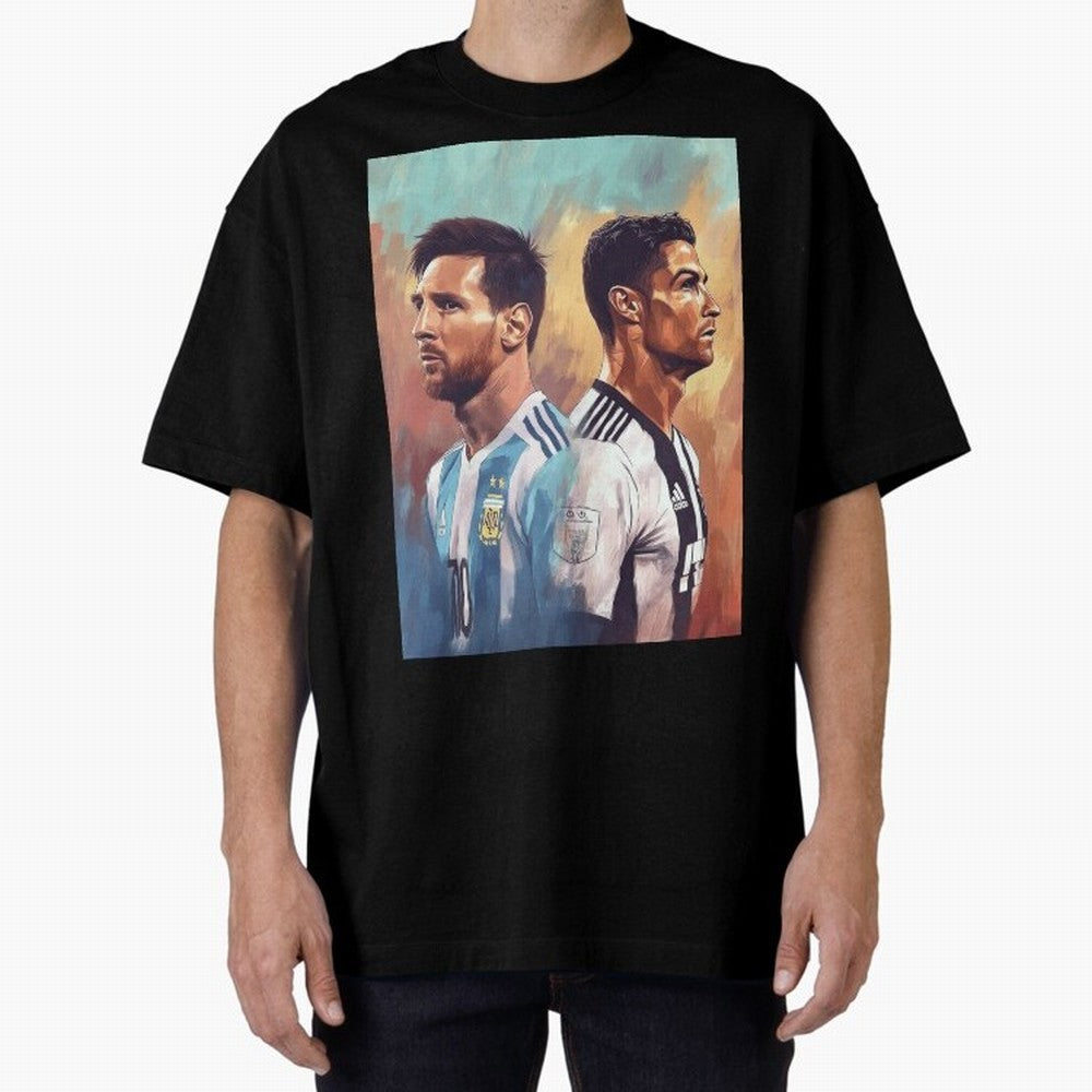 Lionel Messi and Cristiano Ronaldo Oversized T-Shirt Elevate the FIFA World Cup 2026 Journey through CR7 and Messi Highlights, Argentina and Brazil Pride, Sports Nostalgia, International Competition, Famous Players and Unforgettable Victories;