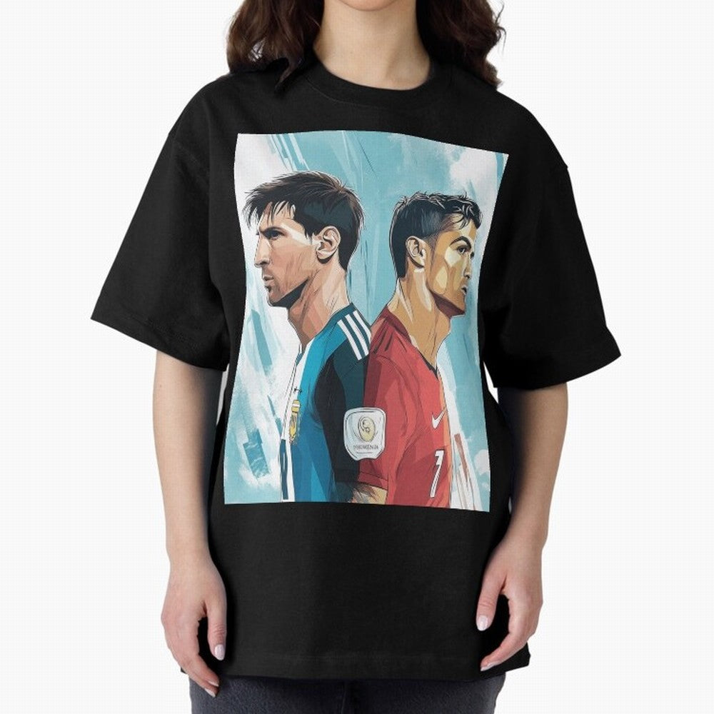 Lionel Messi and Cristiano Ronaldo Oversized T-Shirt Feel the Trophy Chase of the FIFA World Cup 2026 USA Canada Mexico Journey through Mbappe and Neymar Highlights, France Pride, Football Festival Excitement, Trophy Ambitions, Country Rivalries