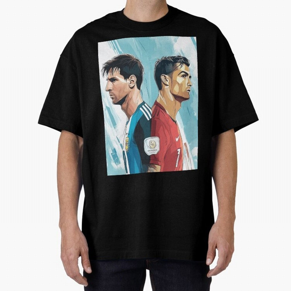 Lionel Messi and Cristiano Ronaldo Oversized T-Shirt Feel the Trophy Chase of the FIFA World Cup 2026 USA Canada Mexico Journey through Mbappe and Neymar Highlights, France Pride, Football Festival Excitement, Trophy Ambitions, Country Rivalries