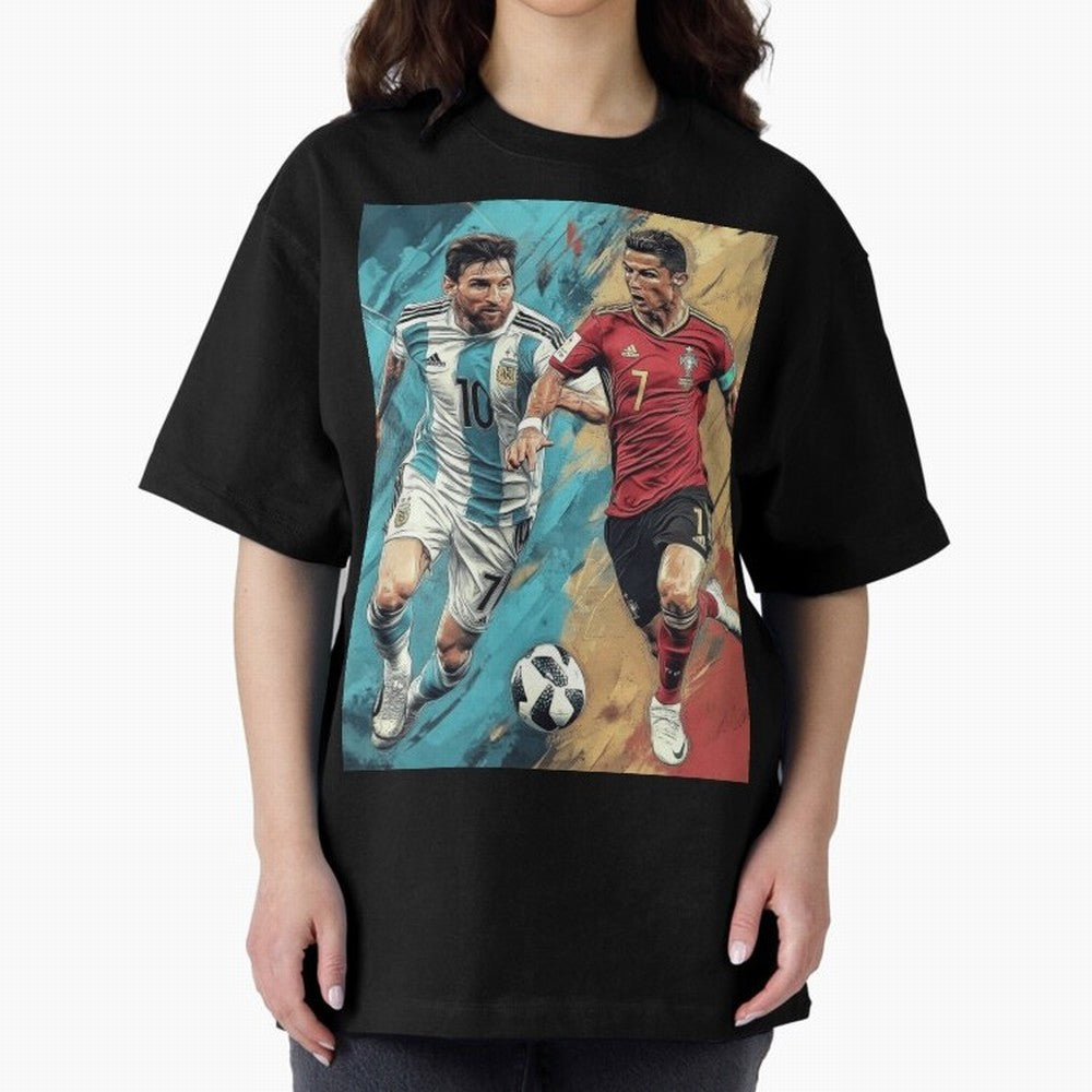 Lionel Messi and Cristiano Ronaldo Oversized T-Shirt Feel FIFA World Cup 2026 USA Canada Mexico Connected to Haaland and Mbappe, Argentina and Brazil Energy, Football History, Final Match Energy, Crowd Noise and Once in a Lifetime Moments; Ideal