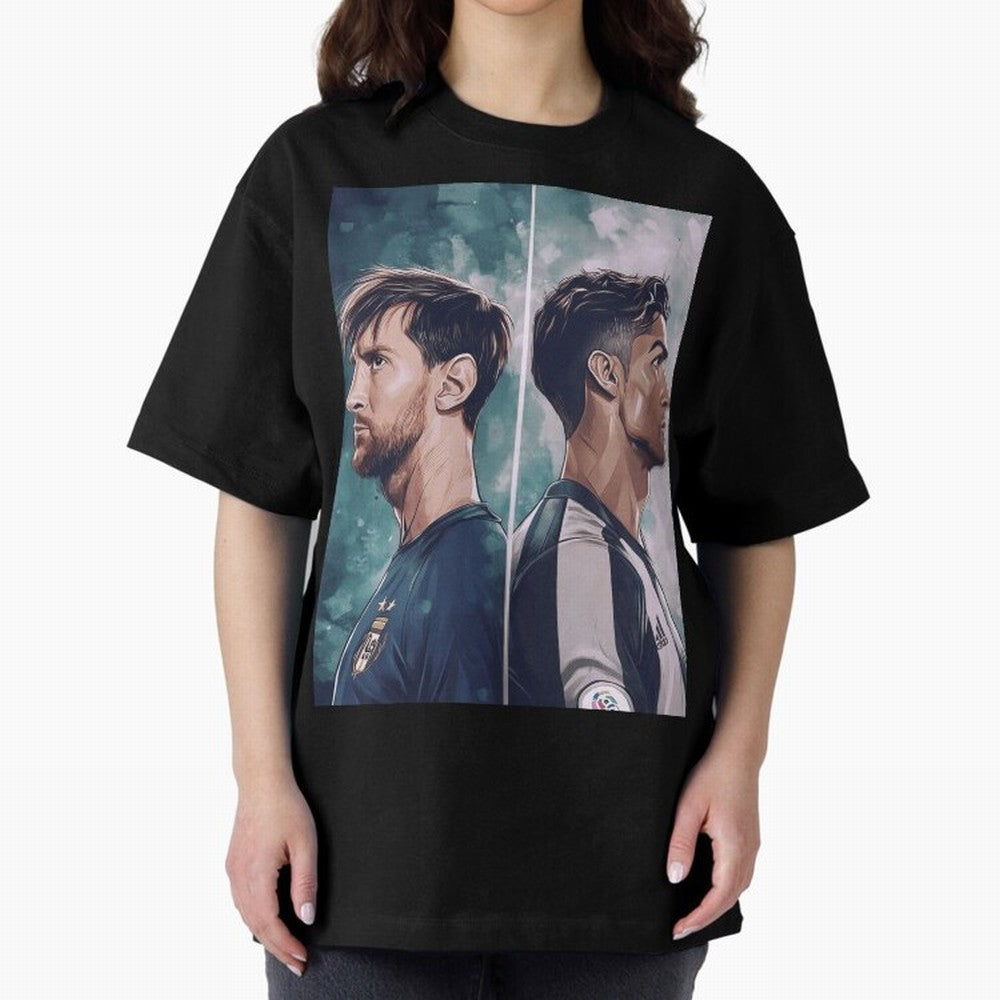 Lionel Messi and Cristiano Ronaldo Oversized T-Shirt Feel the Heartbeat of FIFA World Cup 2026 Group Stage Celebrating Mbappe, Spain and Netherlands Energy, Worldwide Fan Energy, Dramatic Goals, Stadium Lights and Championship Celebrations; Made