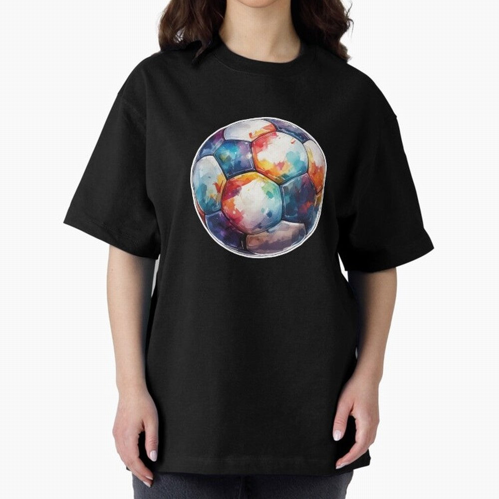 Football Soccer Ball Watercolor Illustration Drawing (Gray Blue BG) Oversized T-Shirt Keep the Match Day Mood of FIFA World Cup 2026 USA Canada Mexico for Fans of CR7 and Messi and Argentina, Bringing Soccer Culture, Superstar Moments, National