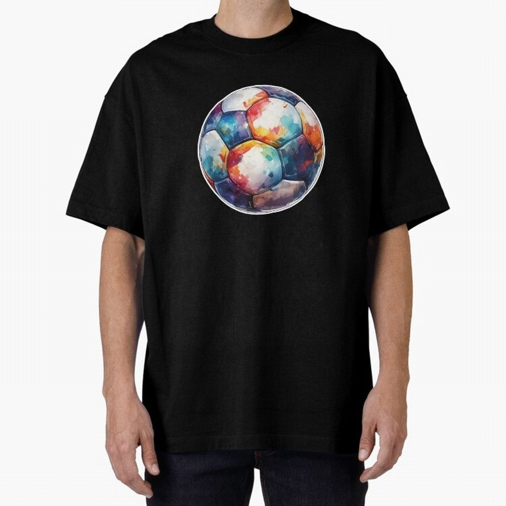 Football Soccer Ball Watercolor Illustration Drawing (Light Red BG) Oversized T-Shirt Show Up for the Glory of FIFA World Cup 2026 USA Canada Mexico Spirit, with Brazil, Portugal and Argentina, Haaland and Mbappe, Vintage Soccer Flavor, Modern