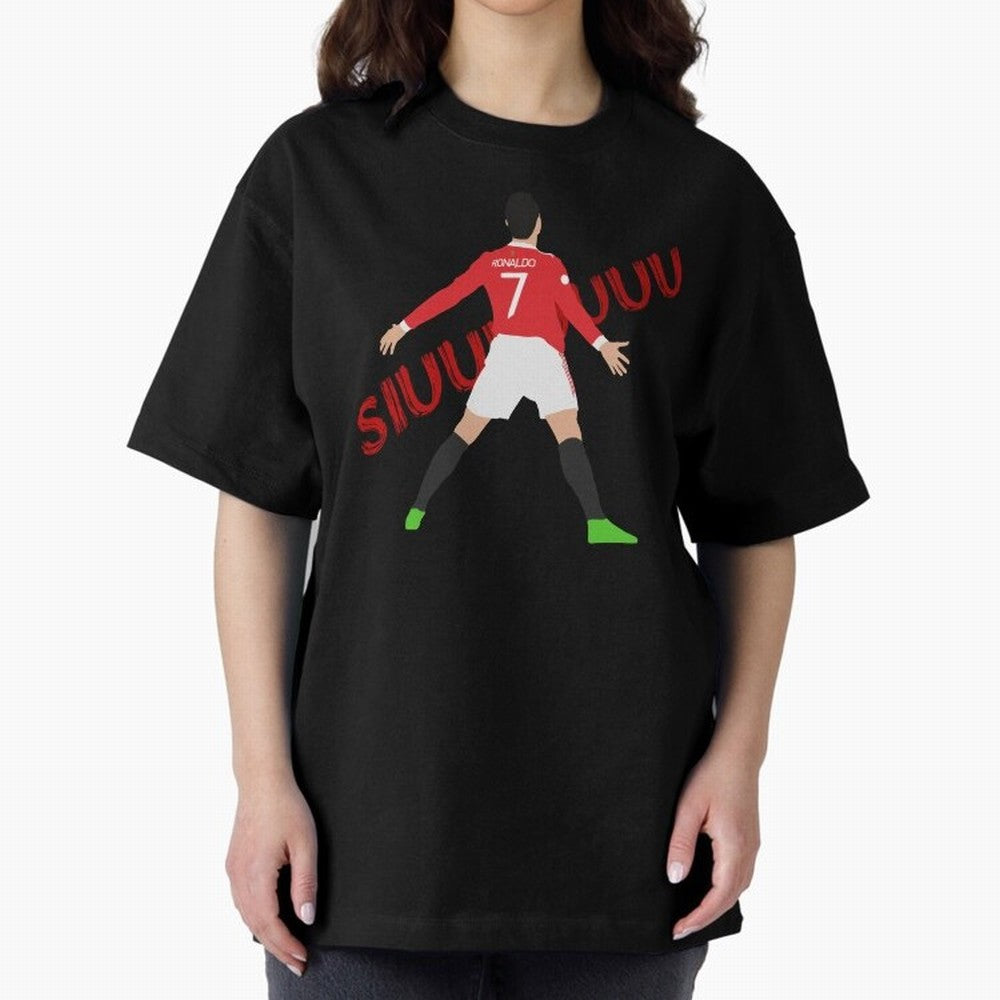 Cristano Ronaldo Celebration Block Art SIUUUU with text Oversized T-Shirt Bring Trophy Dreams to the FIFA World Cup 2026 USA Canada Mexico Journey through Mbappe Highlights, England Pride, Soccer Culture, Superstar Moments, National Team Dreams and