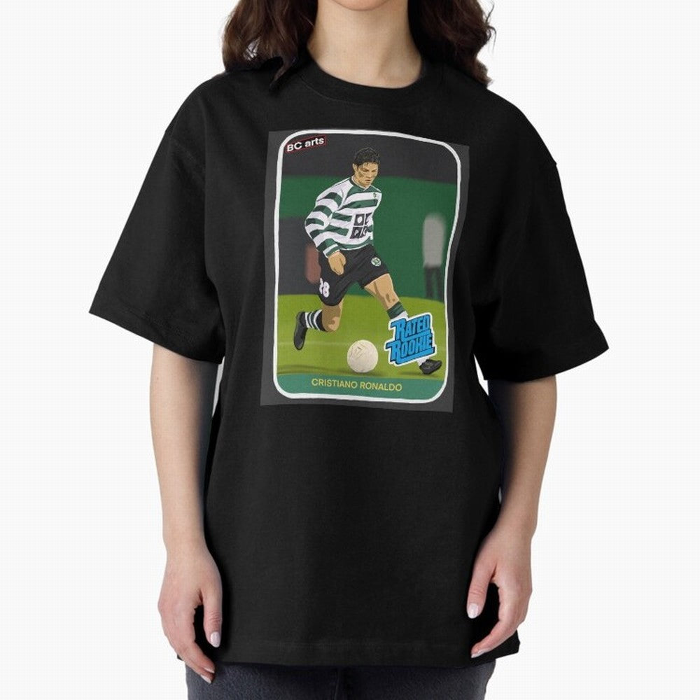 Sporting Lisbon Cristiano Ronaldo Rookie Card Artwork Oversized T-Shirt Capture Global Football Passion for FIFA World Cup 2026 Group Stage, Inspired by Neymar, Haaland and Cristiano Ronaldo, England, France and Netherlands, Global Supporter
