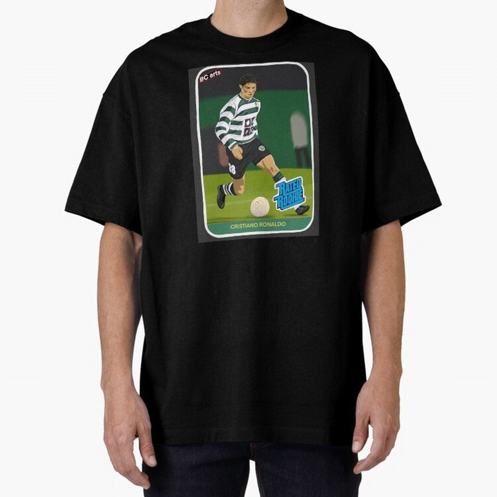 Sporting Lisbon Cristiano Ronaldo Rookie Card Artwork Oversized T-Shirt Capture Global Football Passion for FIFA World Cup 2026 Group Stage, Inspired by Neymar, Haaland and Cristiano Ronaldo, England, France and Netherlands, Global Supporter