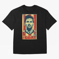 Messi The GOAT Graphic poster design Oversized T-Shirt Spotlight the FIFA World Cup 2026 Group Stage Journey through Messi and Cristiano Ronaldo Highlights, Argentina Pride, Tournament Hype, Historic Matchups, Family Viewing Parties and Global