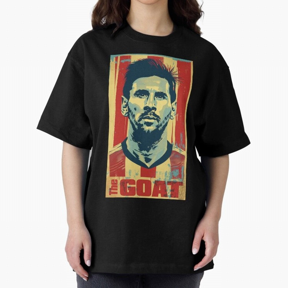 Messi The GOAT Graphic poster design Oversized T-Shirt Spotlight the FIFA World Cup 2026 Group Stage Journey through Messi and Cristiano Ronaldo Highlights, Argentina Pride, Tournament Hype, Historic Matchups, Family Viewing Parties and Global