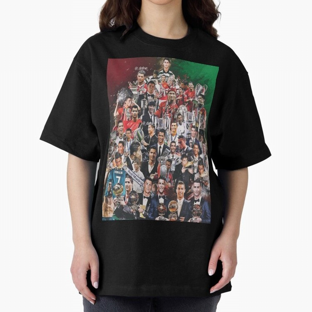 Cristiano Ronaldo (5th Ballon D'Or) Oversized T-Shirt Support the FIFA World Cup 2026 Journey through Haaland Highlights, Argentina, France and Brazil Pride, Championship Spirit, Famous Goals, Roaring Crowds and International Football Unity; Great
