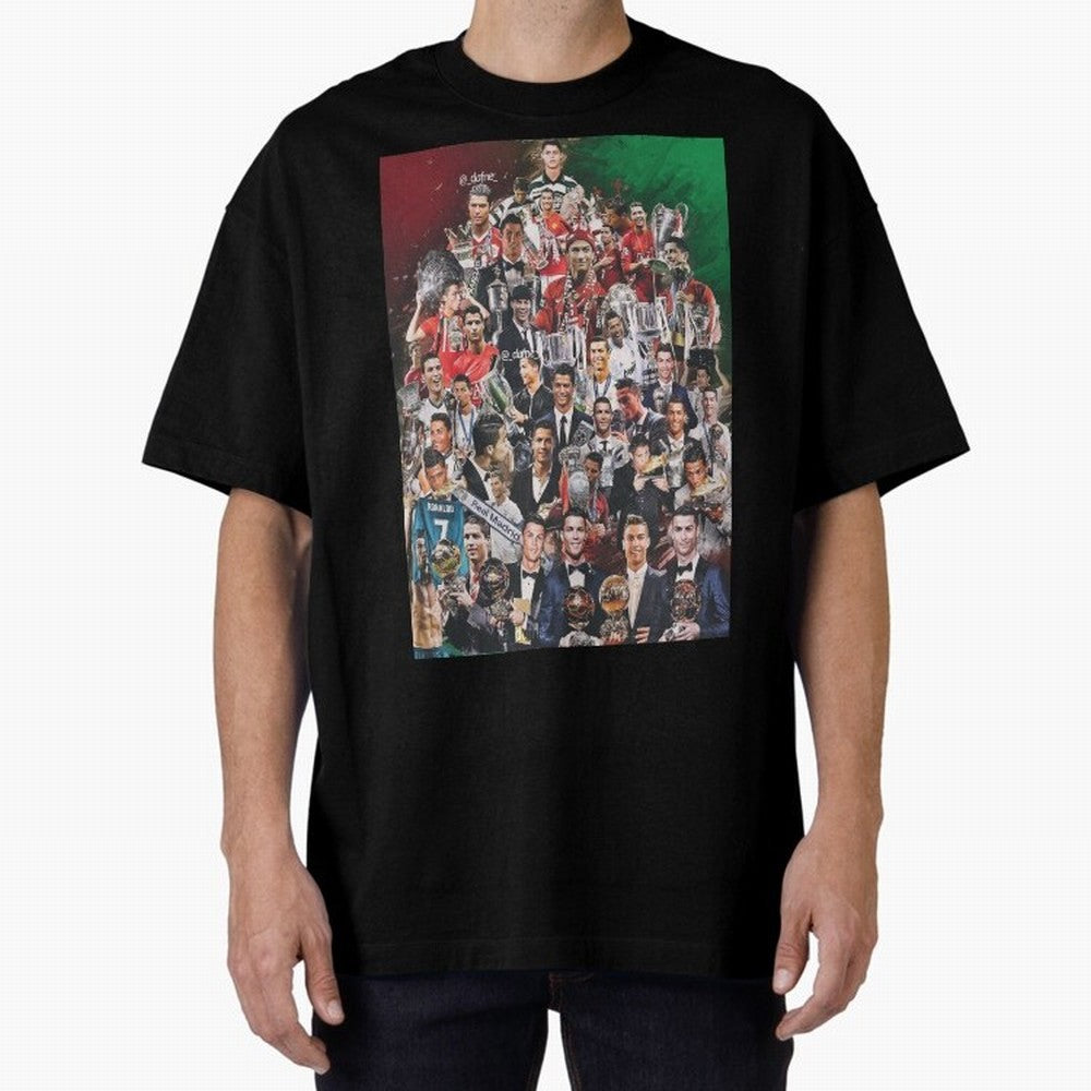 Cristiano Ronaldo (5th Ballon D'Or) Oversized T-Shirt Support the FIFA World Cup 2026 Journey through Haaland Highlights, Argentina, France and Brazil Pride, Championship Spirit, Famous Goals, Roaring Crowds and International Football Unity; Great