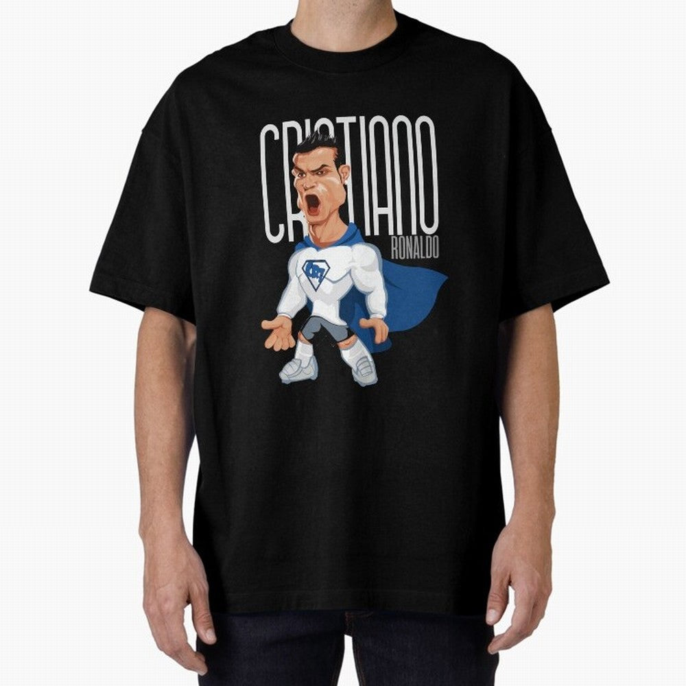Commic Caricature of Cristiano Ronaldino 'CR7' Oversized T-Shirt Relive FIFA World Cup 2026 for Fans of Haaland and France, Bringing Retro Football Energy, Iconic Rivalries, Trophy Chase Drama and Stadium Atmosphere; Great for Supporters Who Love
