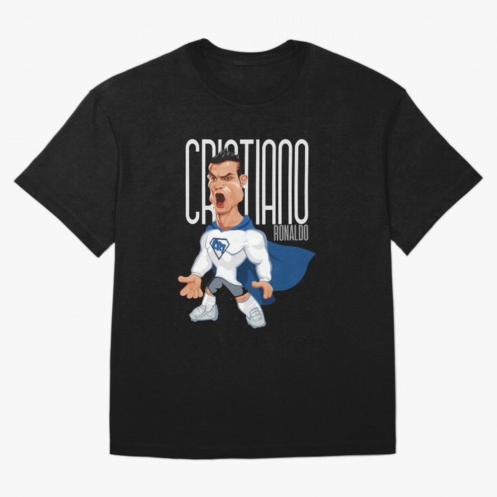 Commic Caricature of Cristiano Ronaldino 'CR7' Oversized T-Shirt Relive FIFA World Cup 2026 for Fans of Haaland and France, Bringing Retro Football Energy, Iconic Rivalries, Trophy Chase Drama and Stadium Atmosphere; Great for Supporters Who Love