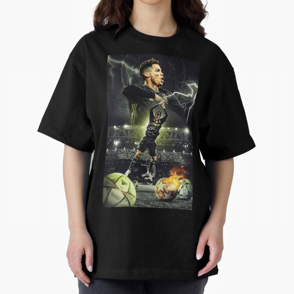 Ronaldo Illustration Oversized T-Shirt Show Your Tournament Heart for Match Day Hype around FIFA World Cup 2026, Mbappe and Neymar, Portugal, Spain and Germany, Tournament Hype, Historic Matchups, Family Viewing Parties and Global Sports Pride;