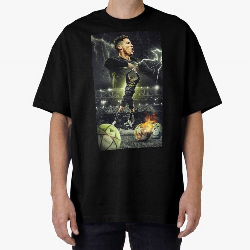 Ronaldo Illustration Oversized T-Shirt Show Your Tournament Heart for Match Day Hype around FIFA World Cup 2026, Mbappe and Neymar, Portugal, Spain and Germany, Tournament Hype, Historic Matchups, Family Viewing Parties and Global Sports Pride;