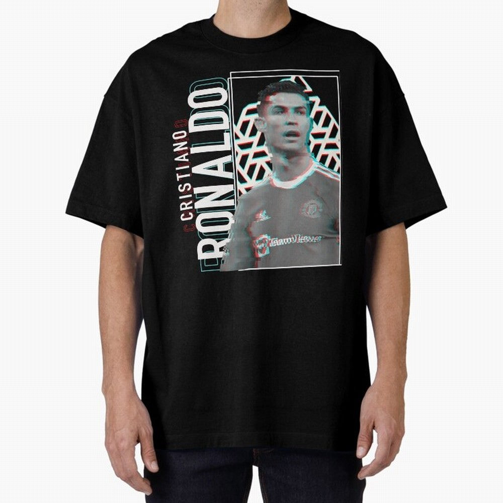 Cristiano Ronaldo Glith Effect Oversized T-Shirt Honor the Football Icons of FIFA World Cup 2026 for Fans of Cristiano Ronaldo and Germany, Bringing Football Festival Excitement, Trophy Ambitions, Country Rivalries and Star Player Buzz; Ideal for