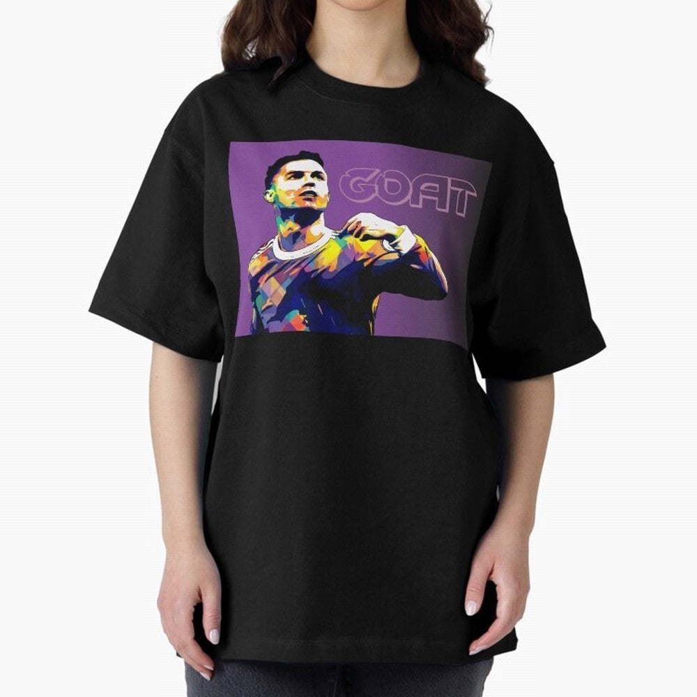 Cristiano Ronaldo Goat Popart Oversized T-Shirt Celebrate Soccer Greatness during FIFA World Cup 2026 for Fans of Cristiano Ronaldo and England and Germany, Bringing Football History, Final Match Energy, Crowd Noise and Once in a Lifetime Moments;
