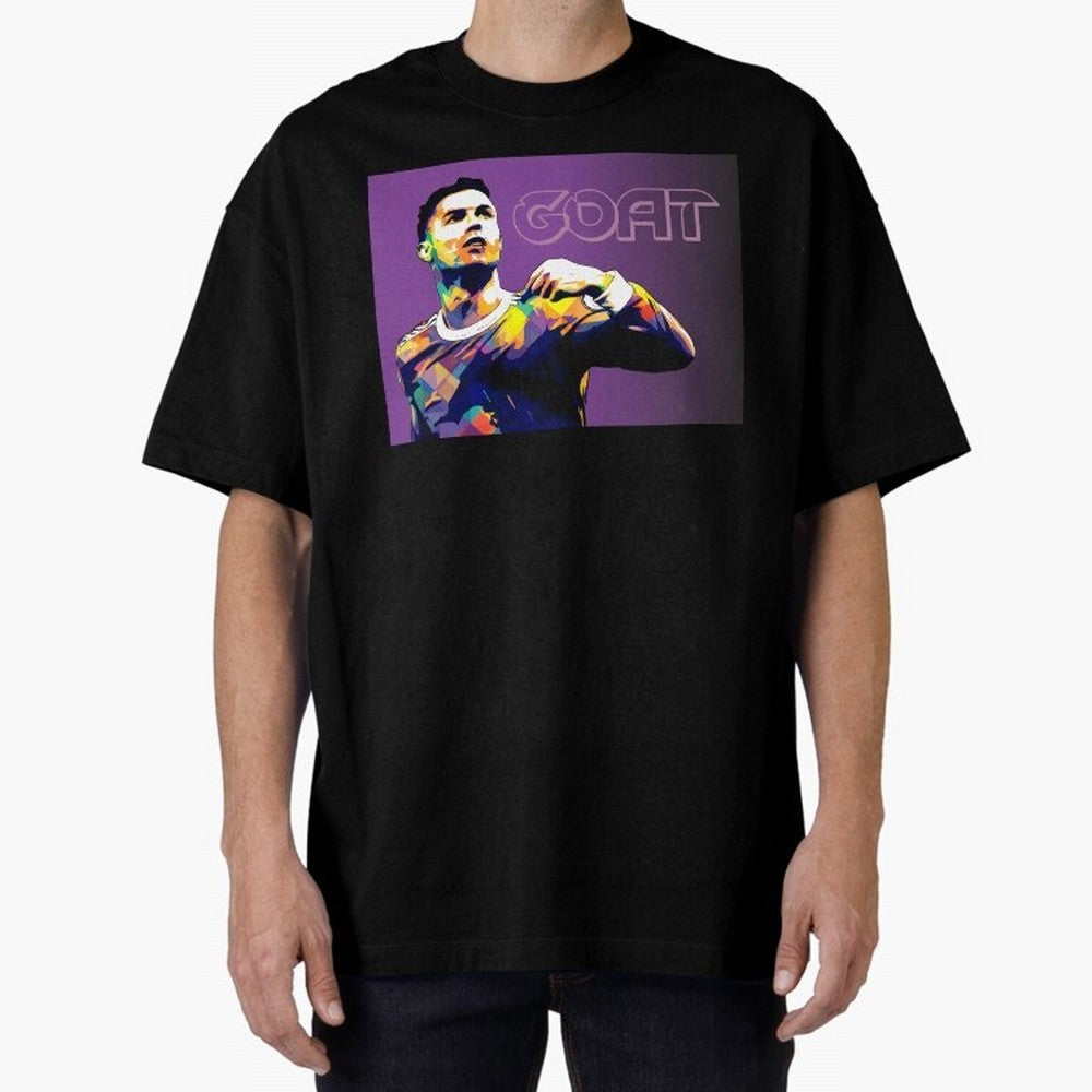 Cristiano Ronaldo Goat Popart Oversized T-Shirt Celebrate Soccer Greatness during FIFA World Cup 2026 for Fans of Cristiano Ronaldo and England and Germany, Bringing Football History, Final Match Energy, Crowd Noise and Once in a Lifetime Moments;