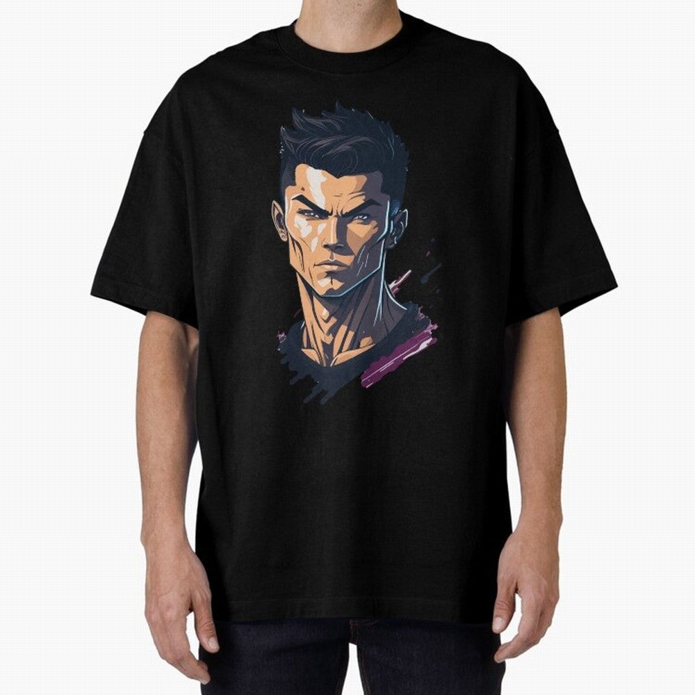 Cristiano Ronaldo Anime Style Oversized T-Shirt Support FIFA World Cup 2026 USA Canada Mexico Capturing Mbappe, Brazil Energy, Football Festival Excitement, Trophy Ambitions, Country Rivalries and Star Player Buzz; Created for Match Day Parties,