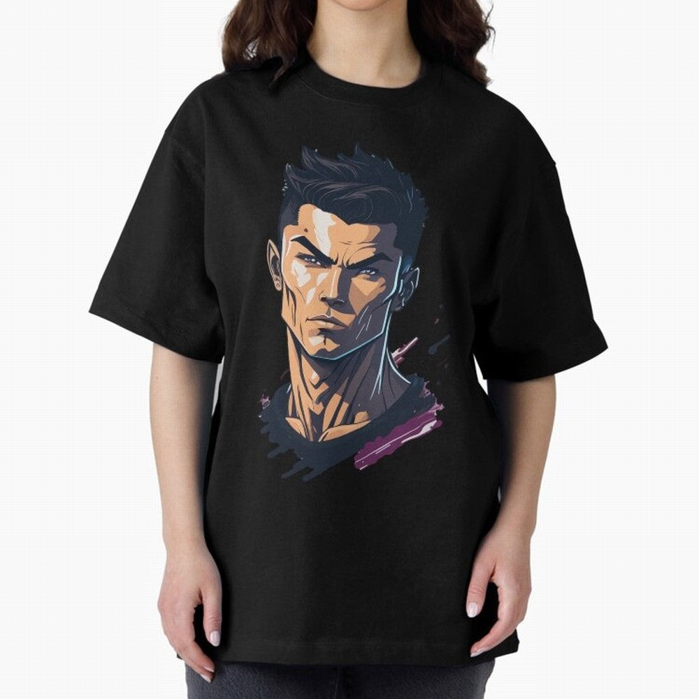 Cristiano Ronaldo Anime Style Oversized T-Shirt Support FIFA World Cup 2026 USA Canada Mexico Capturing Mbappe, Brazil Energy, Football Festival Excitement, Trophy Ambitions, Country Rivalries and Star Player Buzz; Created for Match Day Parties,
