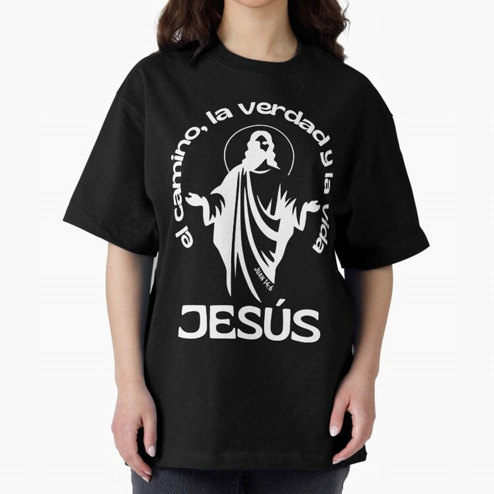 JES¨²S - el camino, la verdad y la vida Oversized T-Shirt Show Fan Pride Across Global Football Passion for FIFA World Cup 2026, Centered on Messi, CR7 and Mbappe, Spain, Tournament Hype, Historic Matchups, Family Viewing Parties and Global Sports