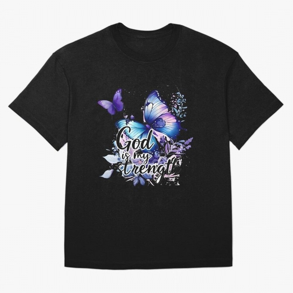 God is My Strength - Blue Butterfly Watercolor Art Oversized T-Shirt Show Passion for the Stars of Global Football Passion for FIFA World Cup 2026, Built around CR7 and Messi, France, Football Passion, Legendary Performances, Festival Vibes and