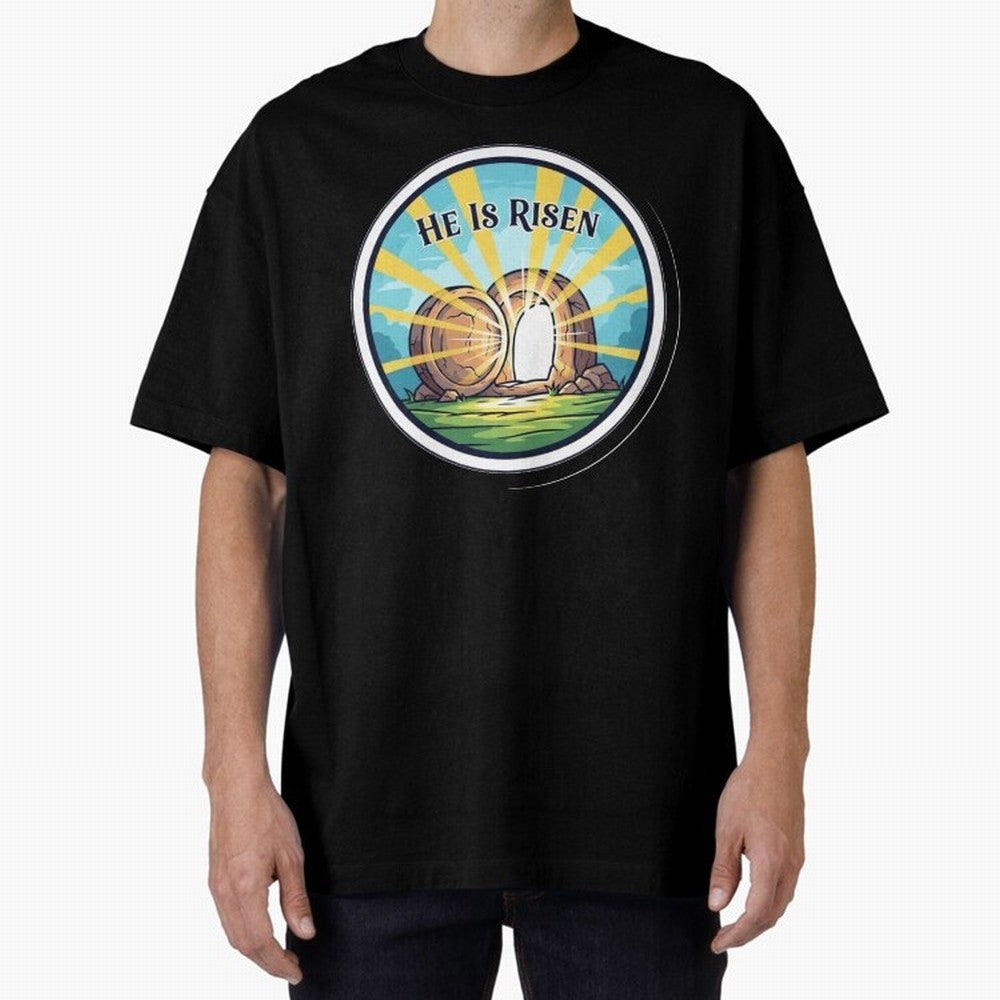 He Is Risen Indeed Easter Faith Sticker Oversized T-Shirt Represent FIFA World Cup 2026 USA Canada Mexico Spirit, with Portugal, Messi, Football Passion, Legendary Performances, Festival Vibes and Supporter Community; Perfect for Fans, Collectors,