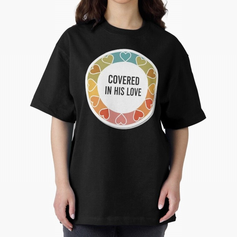 Covered in His Love Christian Encouragement Sticker Oversized T-Shirt Show Your Love for FIFA World Cup 2026 Spirit, Highlighting Spain, CR7 and Messi, Vintage Soccer Flavor, Modern Football Stars, National Flags and Final Night Emotion; Perfect