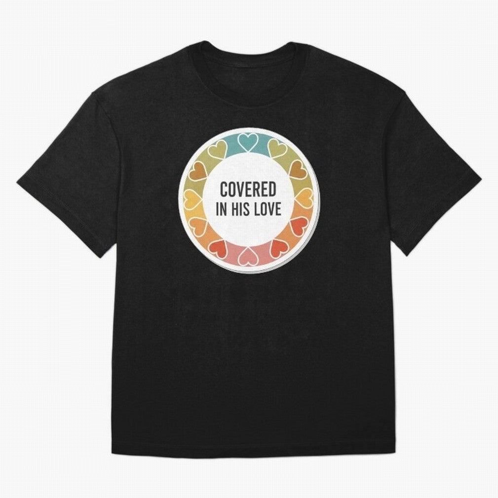 Covered in His Love Christian Encouragement Sticker Oversized T-Shirt Show Your Love for FIFA World Cup 2026 Spirit, Highlighting Spain, CR7 and Messi, Vintage Soccer Flavor, Modern Football Stars, National Flags and Final Night Emotion; Perfect