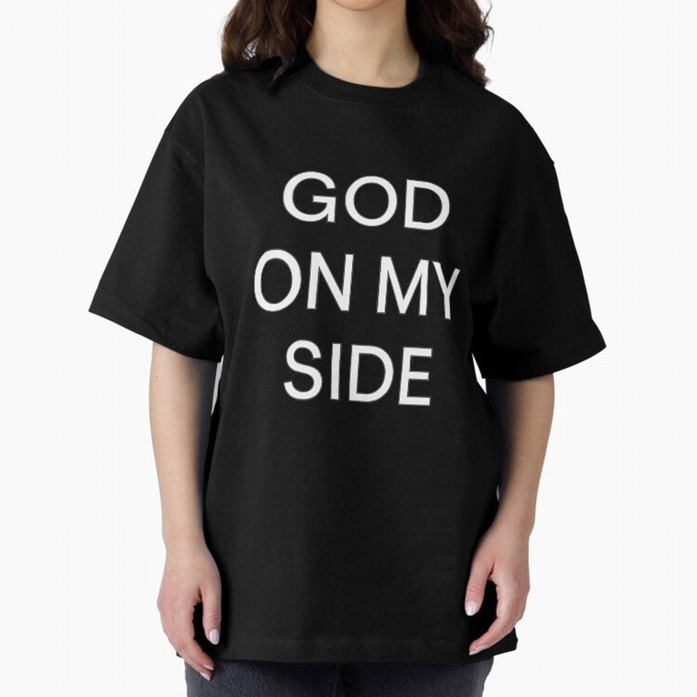 God On My Side - Minimalist Christian Outline Typography Oversized T-Shirt Step into FIFA World Cup 2026 Group Stage for Fans of Haaland and Mbappe and Portugal, Bringing Classic Soccer Heritage, Championship Pressure, Fan Loyalty and International